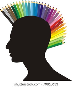 Punk teen hairstyle of color pencils