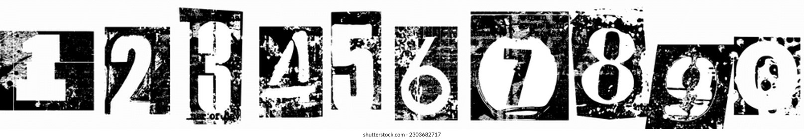 Punk typography, numbers, stencils, Letters, Vector