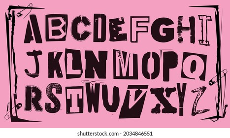 Muestra de tipografía del alfabeto portador de fragmento para volantes de tipografía de color y carteles de diseño o notas de rescate.