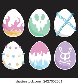 Punk Vector Easter Eggs Pastels on Black Flame Skulls Drips Spikes Chains