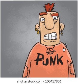 punk vector illustration in retro style with grunge background