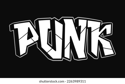 Palabra punk trippy letras estilo graffiti psicodélico. Logo de dibujos animados con dibujos hechos a mano Punk ilustración. Divertidas y geniales cartas trippy, moda, graffiti estilo impreso para camiseta, afiche