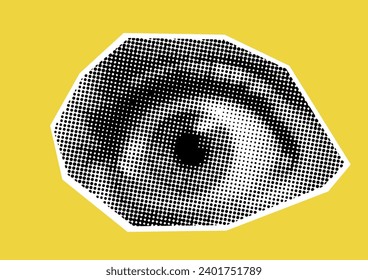 Punk y2k black and white collage elements. Scared eye on yellow background