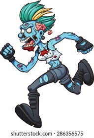 Punk zombie girl running. Vector clip art illustration with simple gradients. All in a single layer.