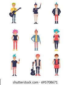Punks set. Vector. Cartoon. Isolated art on white background. Flat