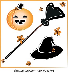 punpkin for helloween magic hat halloween magic broom