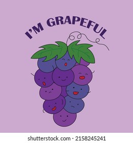 Puns grapeful grape fruit vector illustration