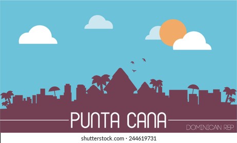 Punta Cana Dominican Rep. Skyline Silhouette Flat Design Vector Illustration