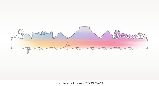 Punta Cana, Dominican Republic Skyline Watercolor City Illustration. Famous Buildings Silhouette Hand Drawn Doodle Art. Vector Landmark Sketch Drawing.