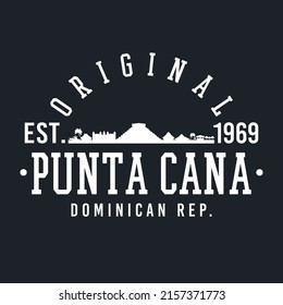 Punta Cana, Dominican Republic Skyline Original. A Logotype Sports College and University Style. Illustration Design Vector City.