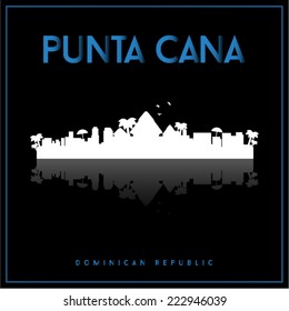 Punta Cana, Dominican Republic, skyline silhouette vector design on parliament blue and black background.