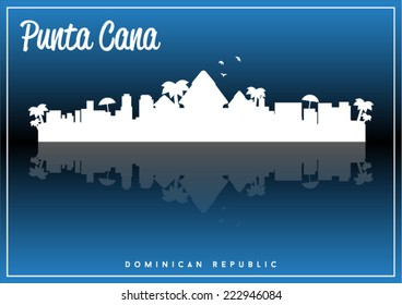 Punta Cana, Dominican Republic, skyline silhouette vector design on parliament blue and black background.