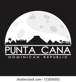 Punta Cana Full Moon Night Skyline Silhouette Design City Vector Art.