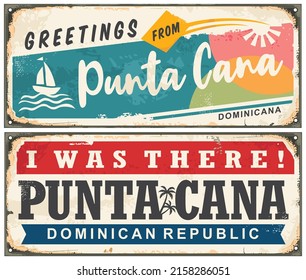 Punta cana retro greeting card souvenir sign from Dominican Republic. Travel and vacation to tropical destinations vintage signs set. Dominicans  vector illustration.