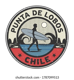 Punta de Lobos, Chile - surfer sticker, stamp or sign design, vector illustration