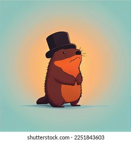 Punxsutawney Phil Groundhog with a hat illustration