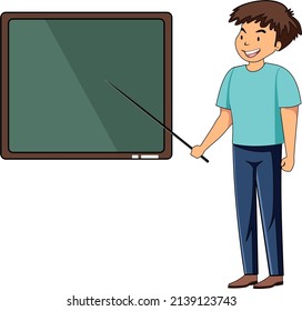 Pupil boy in the classroom near the blackboard