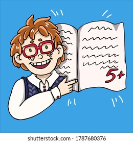 Pupil with Copybook Vector Art 