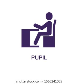 Pupil element in flat simple style on white background. Pupil icon, with text name concept template