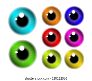 pupil of the eye, eye ball, iris eye vector set. Realistic vector illustration isolated on white background.