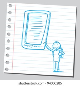 Pupil holding e-book