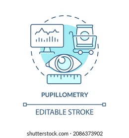 Pupil Measurement Concept Icon. Visual Activity Detection. Eye Reaction Analysis. Customer Gaze Point Abstract Idea Thin Line Illustration. Vector Isolated Outline Color Drawing. Editable Stroke