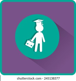 Pupil  in Mortarboard. Flat Vector Icon