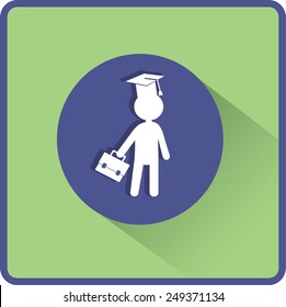 Pupil in Mortarboard. Flat Vector Icon