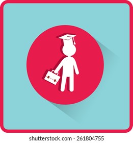 Pupil in Mortarboard. Flat Vector Icon