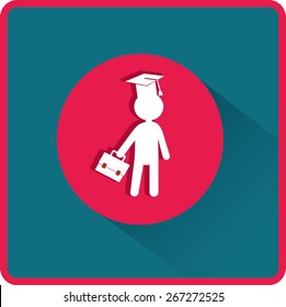 Pupil in Mortarboard. Flat Vector Icon