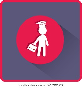 Pupil in Mortarboard. Flat Vector Icon