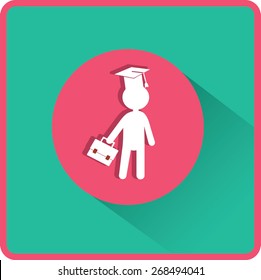 Pupil in Mortarboard. Flat Vector Icon
