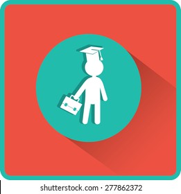 Pupil in Mortarboard. Flat Vector Icon