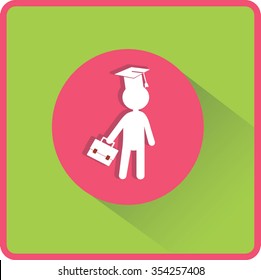 Pupil in Mortarboard. Flat Vector Icon