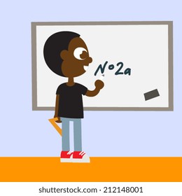 Pupil and school board, boy character, isolated vector illustration. Design for stickers, logo, web and mobile app.