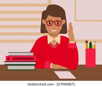 Pupil Or School Girl Concept. Back To School Vector Illustration In Flat Style