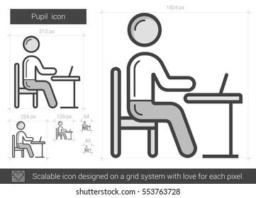 Pupil vector line icon isolated on white background. Pupil line icon for infographic, website or app. Scalable icon designed on a grid system. Pupil vector line icon isolated on white background. Pupil line icon for infographic, website or app. Scalable icon designed on a grid system.