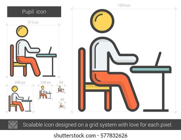 Pupil-Vektorsymbol einzeln auf weißem Hintergrund. Pupil Line Symbol für Infografik, Website oder App. Skalierbares Symbol, das auf einem Gittersystem entworfen wurde.