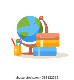 Pupil Workplace. Education Flat Design Colorful Vector Illustration