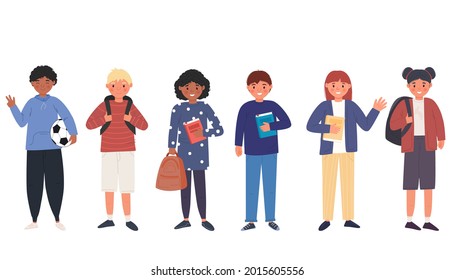 pupils boys and girls. Children. Cute characters. back to school concept. The student is preparing for school. For your design.