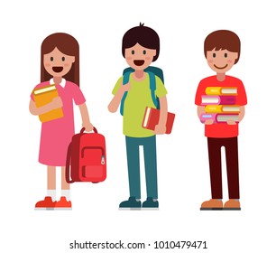 Pupils boys and girls. Vector flat illustration