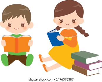 Pupils. Children having rest. School, childhood, friends. Books, globe. Vector illustration. Flat design.