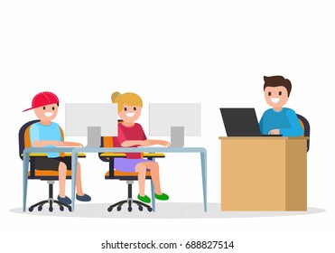 7,105 School children computer class Stock Illustrations, Images ...