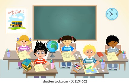 Boys Girls Classroom Illustration Stock Vector (Royalty Free) 373004557 ...