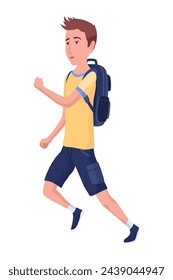 Pupils evacuation from school building flat color vector illustration. Students and staff emergency leaving. Kids follows escape route 2D cartoon characters with educational facility