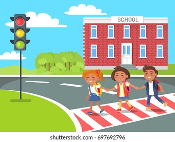 Similar Images, Stock Photos & Vectors of School children cross road on ...