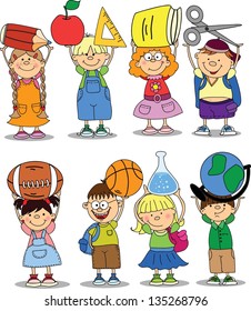 Pupils hold school things