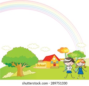 Pupils holing hand with blank frame