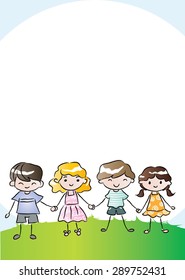 Pupils holing hand with blank frame