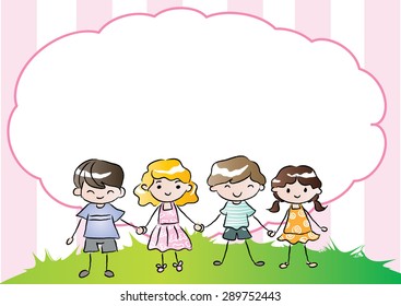 Pupils holing hand with blank frame